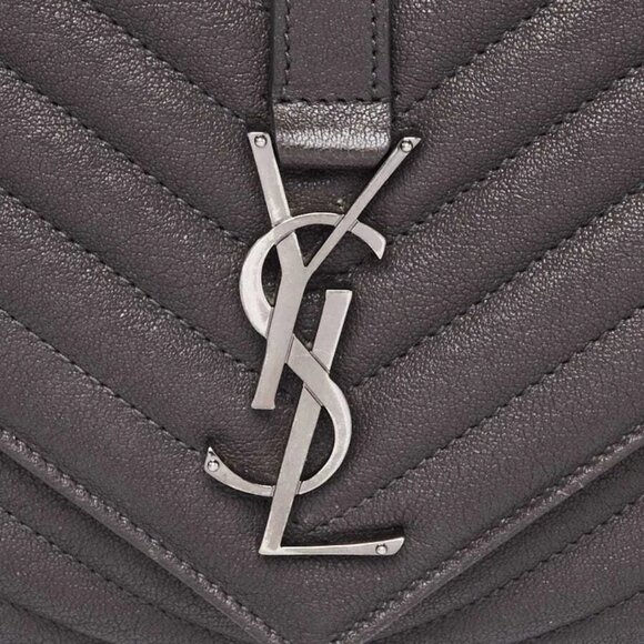 Yves Saint Laurent Grey Chevron Quilted Leather Monogram Large College Bag - Picture 9 of 10